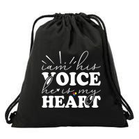 I Am His Voice He Is My Heart Autism Awareness Drawstring Bag