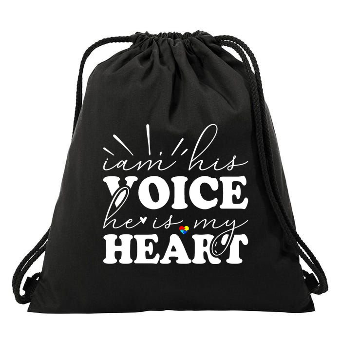 I Am His Voice He Is My Heart Autism Awareness Drawstring Bag