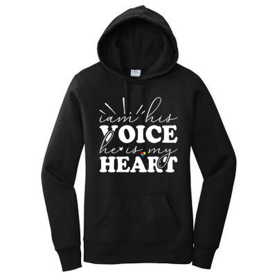 I Am His Voice He Is My Heart Autism Awareness Women's Pullover Hoodie