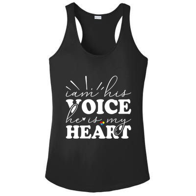 I Am His Voice He Is My Heart Autism Awareness Ladies PosiCharge Competitor Racerback Tank