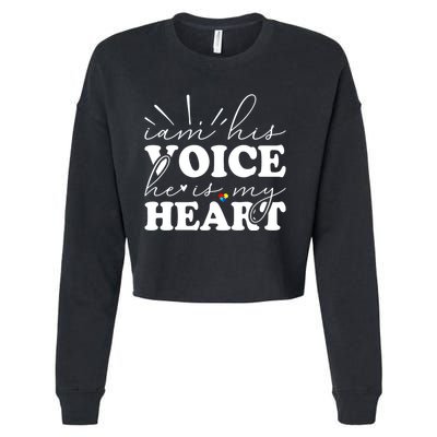 I Am His Voice He Is My Heart Autism Awareness Cropped Pullover Crew