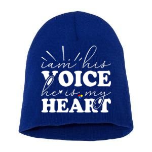 I Am His Voice He Is My Heart Autism Awareness Short Acrylic Beanie