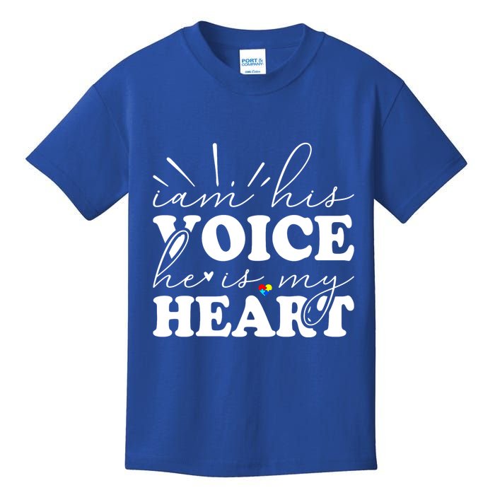 I Am His Voice He Is My Heart Autism Awareness Kids T-Shirt