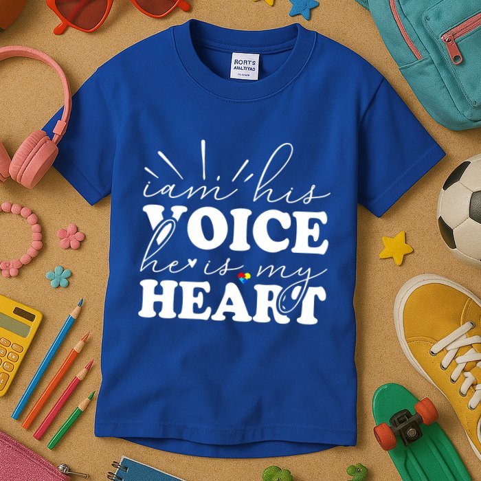 I Am His Voice He Is My Heart Autism Awareness Kids T-Shirt