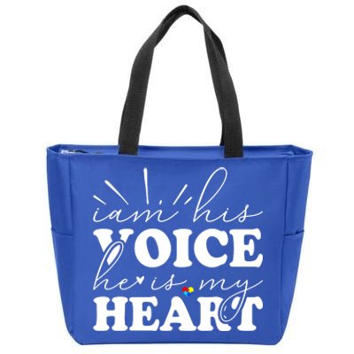 I Am His Voice He Is My Heart Autism Awareness Zip Tote Bag