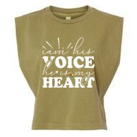 I Am His Voice He Is My Heart Autism Awareness Garment-Dyed Women's Muscle Tee