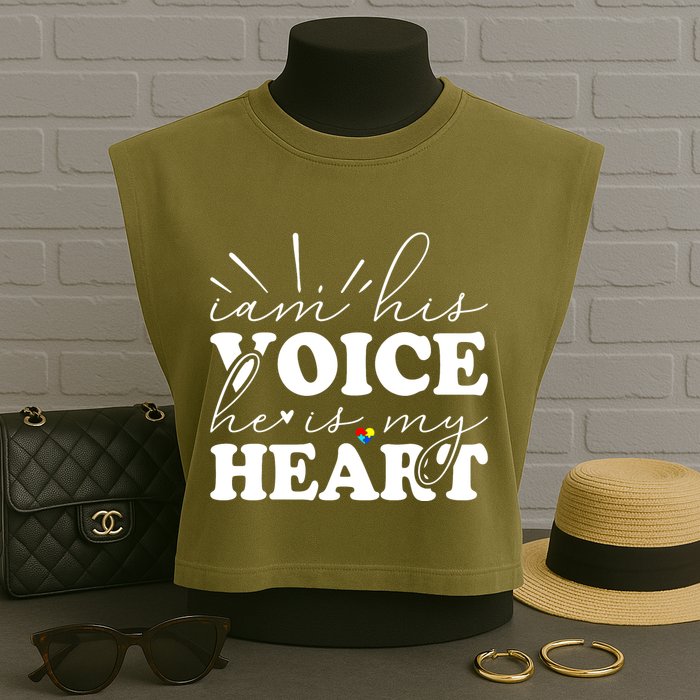 I Am His Voice He Is My Heart Autism Awareness Garment-Dyed Women's Muscle Tee