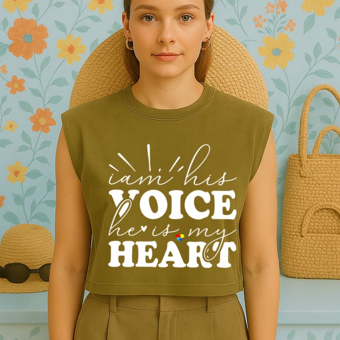 I Am His Voice He Is My Heart Autism Awareness Garment-Dyed Women's Muscle Tee