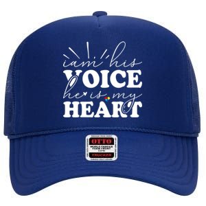 I Am His Voice He Is My Heart Autism Awareness High Crown Mesh Back Trucker Hat