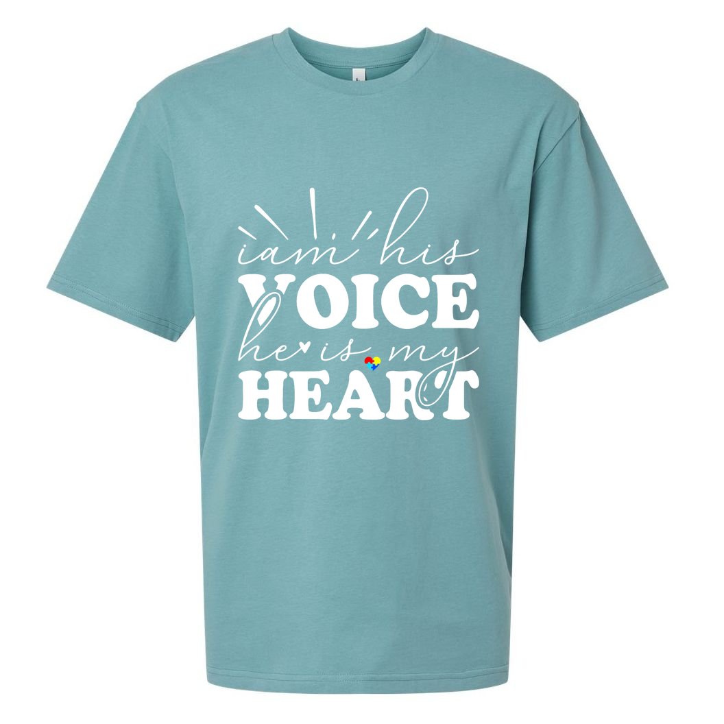 I Am His Voice He Is My Heart Autism Awareness Sueded Cloud Jersey T-Shirt