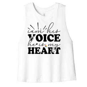 I Am His Voice He Is My Heart Autism Awareness Women's Racerback Cropped Tank