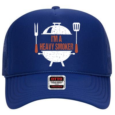 I'm A Heavy Smoker Bbq Grill Barbecue Gift High Crown Mesh Back Trucker Hat