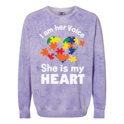 I Am His Voice He Is My Heart Autism Awareness Mom Dad Cute Gift Colorblast Crewneck Sweatshirt