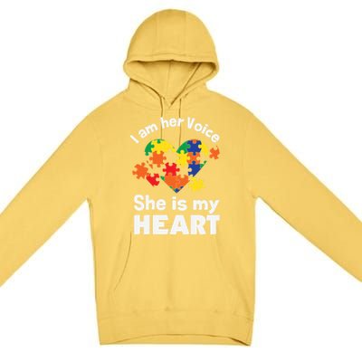 I Am His Voice He Is My Heart Autism Awareness Mom Dad Cute Gift Premium Pullover Hoodie