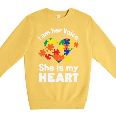 I Am His Voice He Is My Heart Autism Awareness Mom Dad Cute Gift Premium Crewneck Sweatshirt