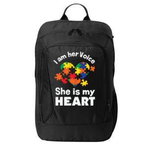 I Am His Voice He Is My Heart Autism Awareness Mom Dad Cute Gift City Backpack