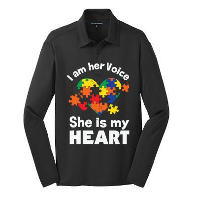 I Am His Voice He Is My Heart Autism Awareness Mom Dad Cute Gift Silk Touch Performance Long Sleeve Polo