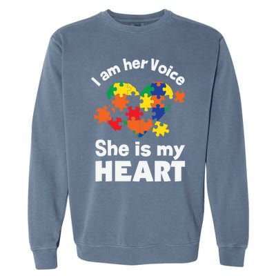 I Am His Voice He Is My Heart Autism Awareness Mom Dad Cute Gift Garment-Dyed Sweatshirt