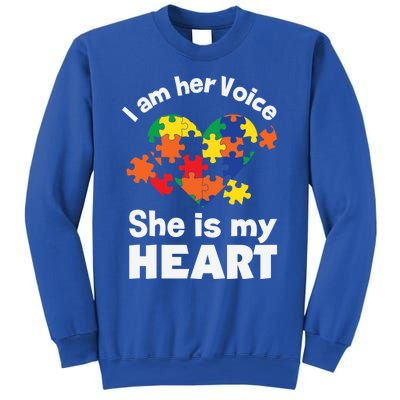 I Am His Voice He Is My Heart Autism Awareness Mom Dad Cute Gift Sweatshirt