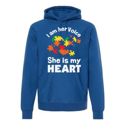 I Am His Voice He Is My Heart Autism Awareness Mom Dad Cute Gift Premium Hoodie