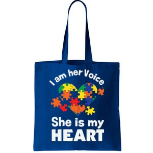 I Am His Voice He Is My Heart Autism Awareness Mom Dad Cute Gift Tote Bag