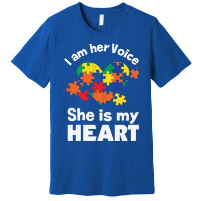 I Am His Voice He Is My Heart Autism Awareness Mom Dad Cute Gift Premium T-Shirt