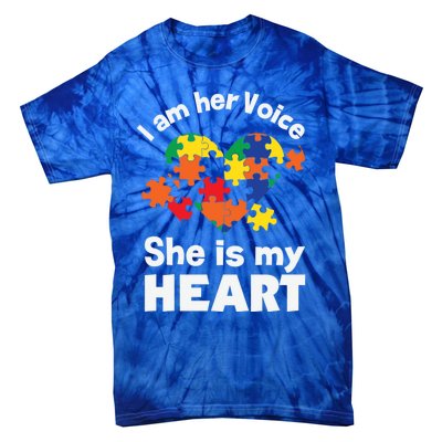 I Am His Voice He Is My Heart Autism Awareness Mom Dad Cute Gift Tie-Dye T-Shirt