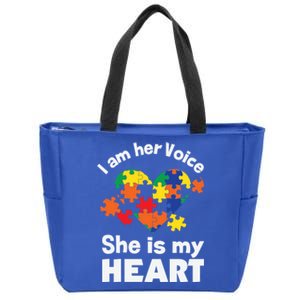 I Am His Voice He Is My Heart Autism Awareness Mom Dad Cute Gift Zip Tote Bag