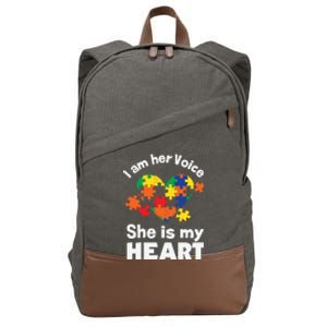 I Am His Voice He Is My Heart Autism Awareness Mom Dad Cute Gift Cotton Canvas Backpack