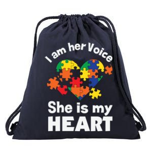 I Am His Voice He Is My Heart Autism Awareness Mom Dad Cute Gift Drawstring Bag