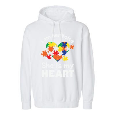 I Am His Voice He Is My Heart Autism Awareness Mom Dad Cute Gift Garment-Dyed Fleece Hoodie