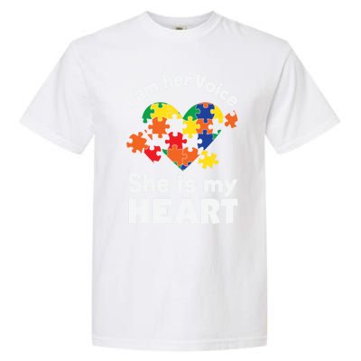 I Am His Voice He Is My Heart Autism Awareness Mom Dad Cute Gift Garment-Dyed Heavyweight T-Shirt