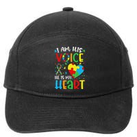 I am His Voice Mom Mama Autistic Autism Awareness Month 7-Panel Snapback Hat