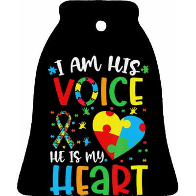 I am His Voice Mom Mama Autistic Autism Awareness Month Ceramic Bell Ornament