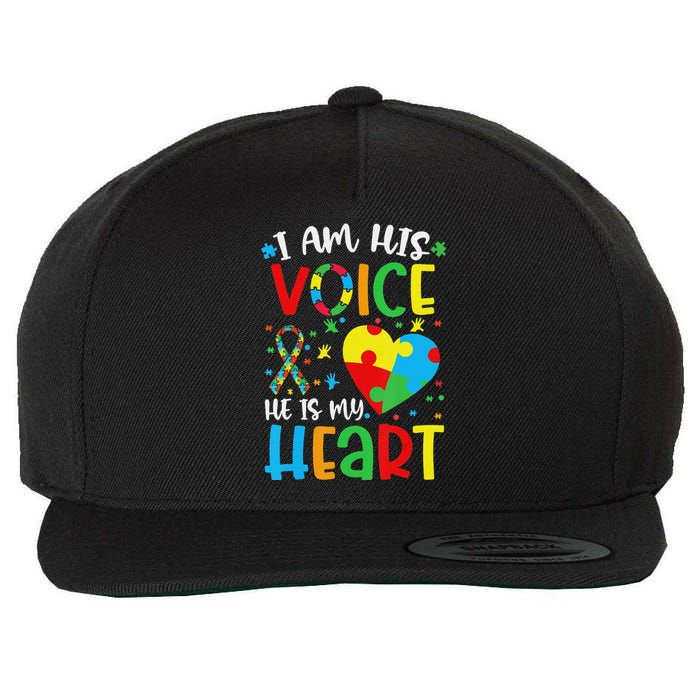 I am His Voice Mom Mama Autistic Autism Awareness Month Wool Snapback Cap