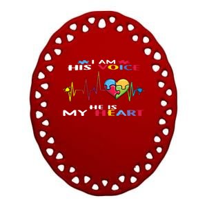 I Am His Voice He Is My Heart Autism Awareness Gift Ceramic Oval Ornament