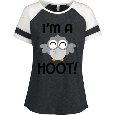 I'm A Hoot! Happy Little Owl Pun Enza Ladies Jersey Colorblock Tee