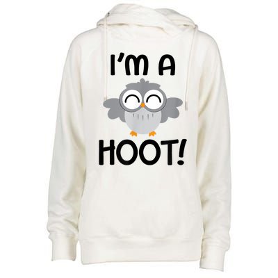 I'm A Hoot! Happy Little Owl Pun Womens Funnel Neck Pullover Hood