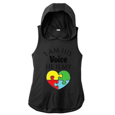 I Am His Voice He Is My Heart Autism Awareness Love Ladies PosiCharge Tri-Blend Wicking Draft Hoodie Tank