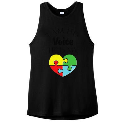 I Am His Voice He Is My Heart Autism Awareness Love Ladies PosiCharge Tri-Blend Wicking Tank