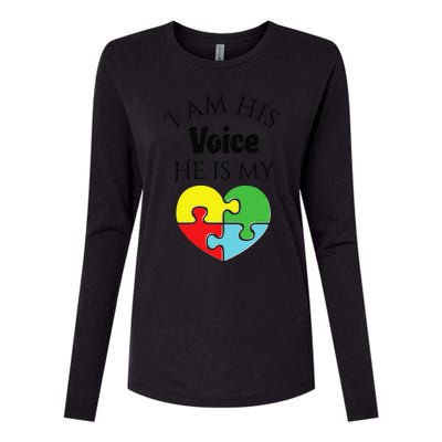 I Am His Voice He Is My Heart Autism Awareness Love Womens Cotton Relaxed Long Sleeve T-Shirt