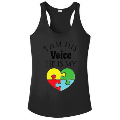 I Am His Voice He Is My Heart Autism Awareness Love Ladies PosiCharge Competitor Racerback Tank