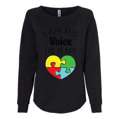 I Am His Voice He Is My Heart Autism Awareness Love Womens California Wash Sweatshirt