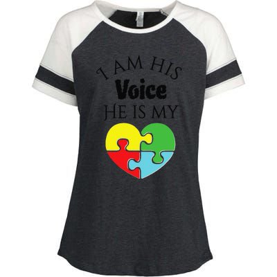 I Am His Voice He Is My Heart Autism Awareness Love Enza Ladies Jersey Colorblock Tee