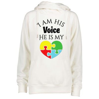 I Am His Voice He Is My Heart Autism Awareness Love Womens Funnel Neck Pullover Hood