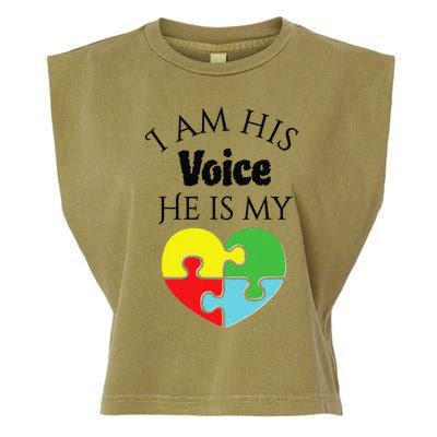 I Am His Voice He Is My Heart Autism Awareness Love Garment-Dyed Women's Muscle Tee