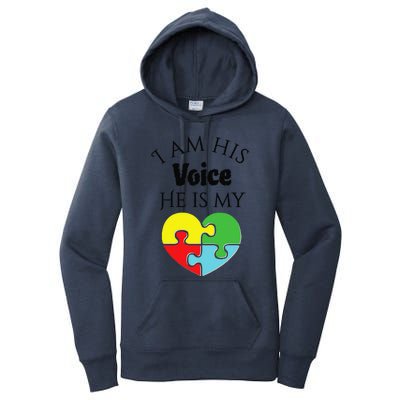 I Am His Voice He Is My Heart Autism Awareness Love Women's Pullover Hoodie