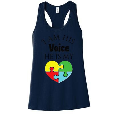 I Am His Voice He Is My Heart Autism Awareness Love Women's Racerback Tank