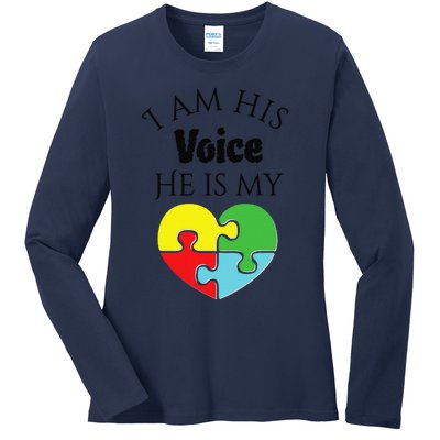 I Am His Voice He Is My Heart Autism Awareness Love Ladies Long Sleeve Shirt