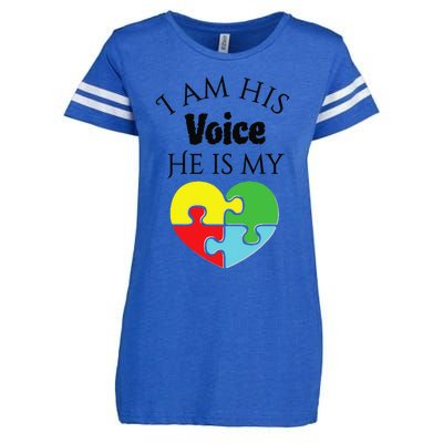 I Am His Voice He Is My Heart Autism Awareness Love Enza Ladies Jersey Football T-Shirt